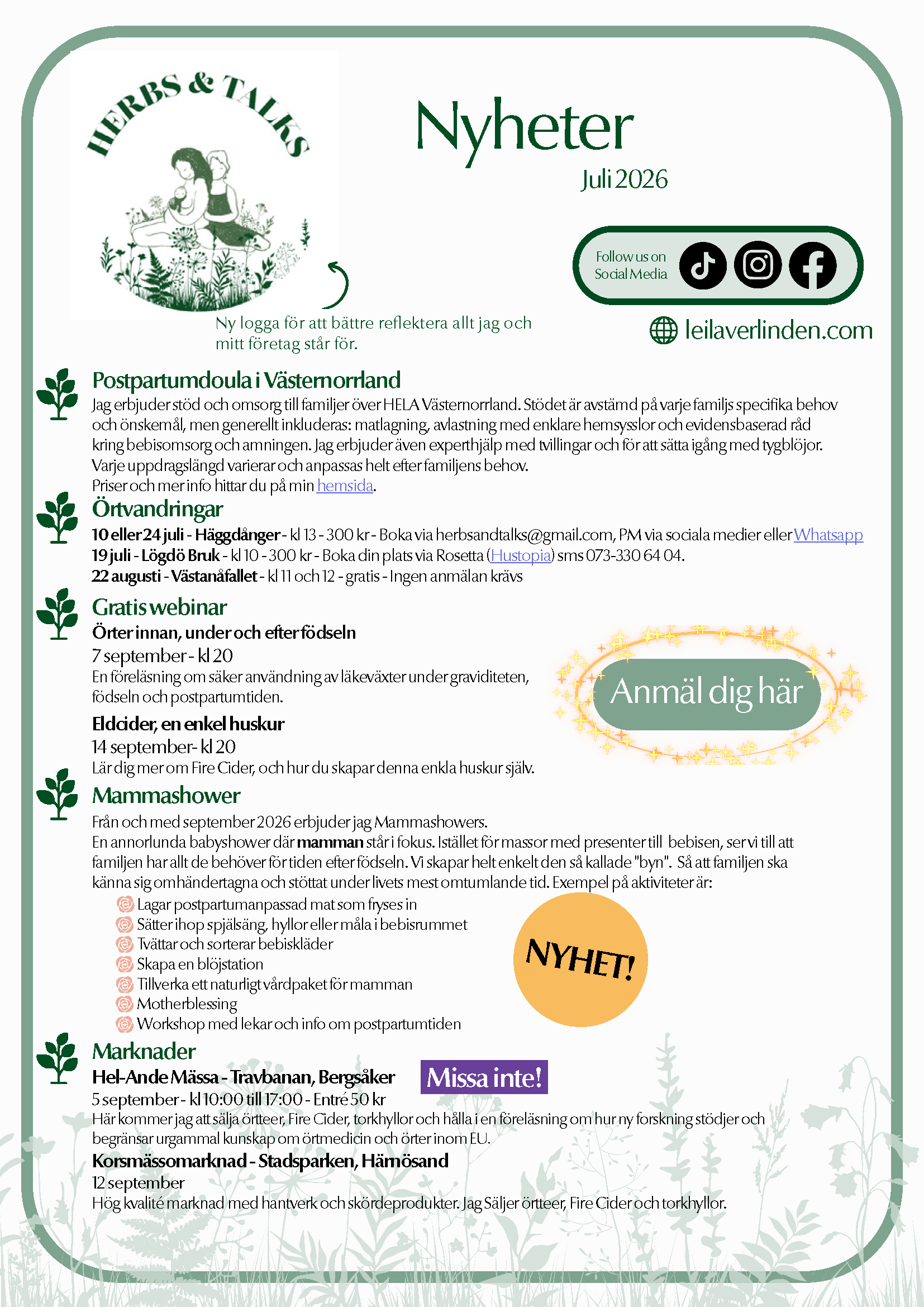 Herbs & Talks - Nyhetsbrev juli 2026